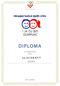 Olimpijski festival dječjih vrtića, diploma za sudjelovanje, 2013. godina