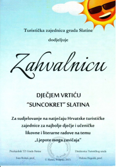 TZ Slatina, zahvalnica za sudjelovanje na natječaju HTZ, 2013. godina